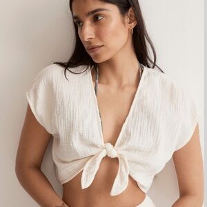 Double-Gauze Tie-Front Cropped Top